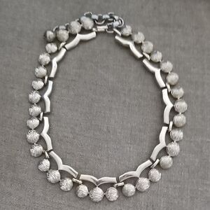 Monet Silver-Tone Textured Bead Link Necklace